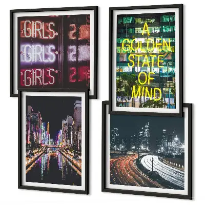 City Night Neon Signs Wall Art set of 4 pieces