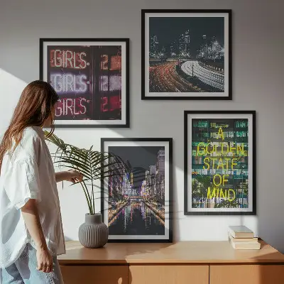 City Night Neon Signs Wall Art set of 4 pieces