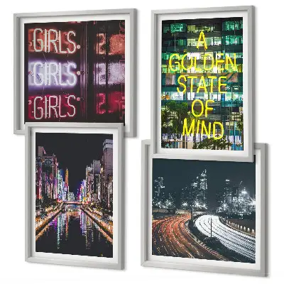 City Night Neon Signs Wall Art set of 4 pieces