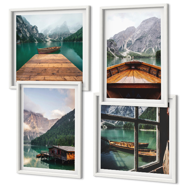 Multi-piece wall decor set Mountain landscapes cottage boats