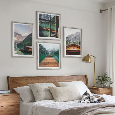Multi-piece wall decor set Mountain landscapes cottage boats