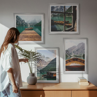 Multi-piece wall decor set Mountain landscapes cottage boats