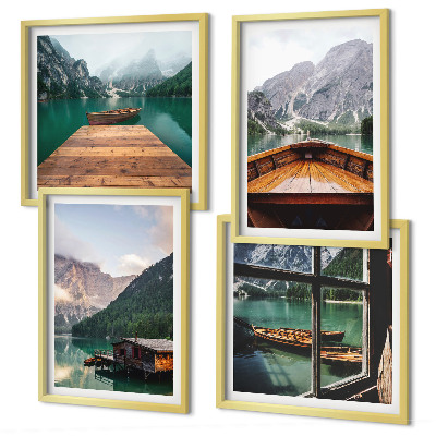 Multi-piece wall decor set Mountain landscapes cottage boats