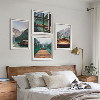 Multi-piece wall decor set Mountain landscapes cottage boats