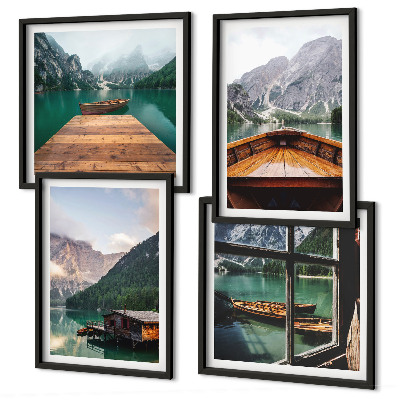 Multi-piece wall decor set Mountain landscapes cottage boats