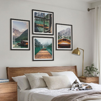 Multi-piece wall decor set Mountain landscapes cottage boats
