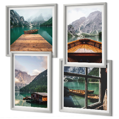 Multi-piece wall decor set Mountain landscapes cottage boats