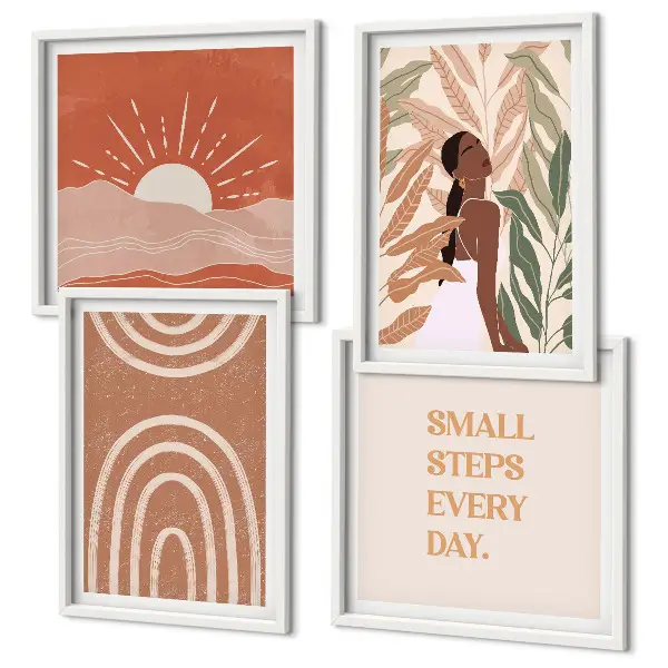 Boho abstract shapes wall art set of 4 pieces