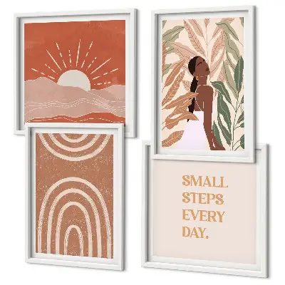 Boho abstract shapes wall art set of 4 pieces