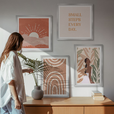 Set of 4 wall art pieces Boho abstract shapes