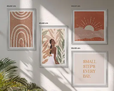Boho abstract shapes wall art set of 4 pieces