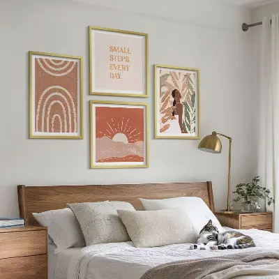 Boho abstract shapes wall art set of 4 pieces