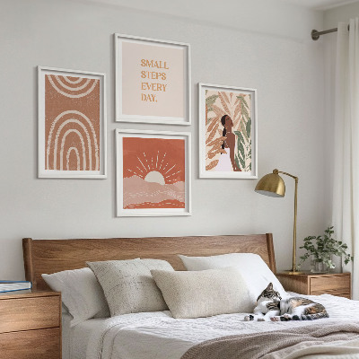 Set of 4 wall art pieces Boho abstract shapes