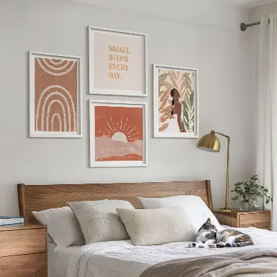 Boho abstract shapes wall art set of 4 pieces