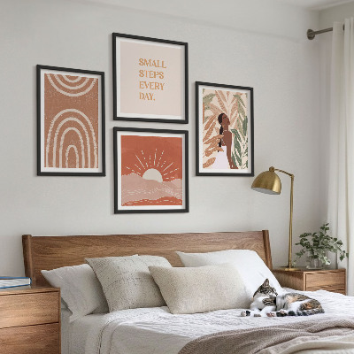 Set of 4 wall art pieces Boho abstract shapes