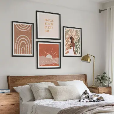 Boho abstract shapes wall art set of 4 pieces