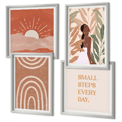 Set of 4 wall art pieces Boho abstract shapes