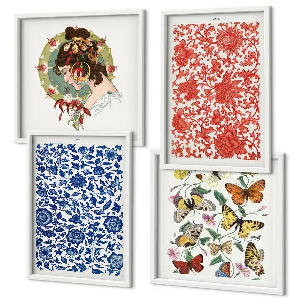 Multi-piece wall decor set vintage flowers and butterflies ornaments