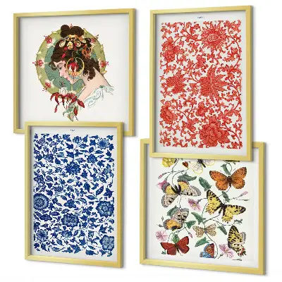 Multi-piece wall decor set vintage flowers and butterflies ornaments