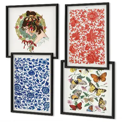 Multi-piece wall decor set vintage flowers and butterflies ornaments
