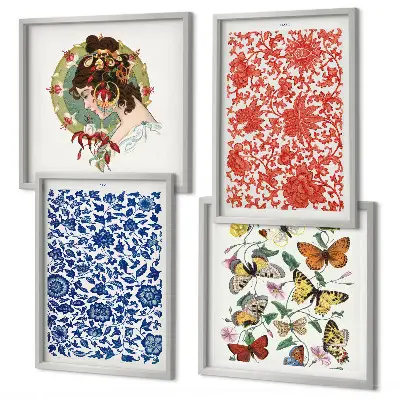 Multi-piece wall decor set vintage flowers and butterflies ornaments