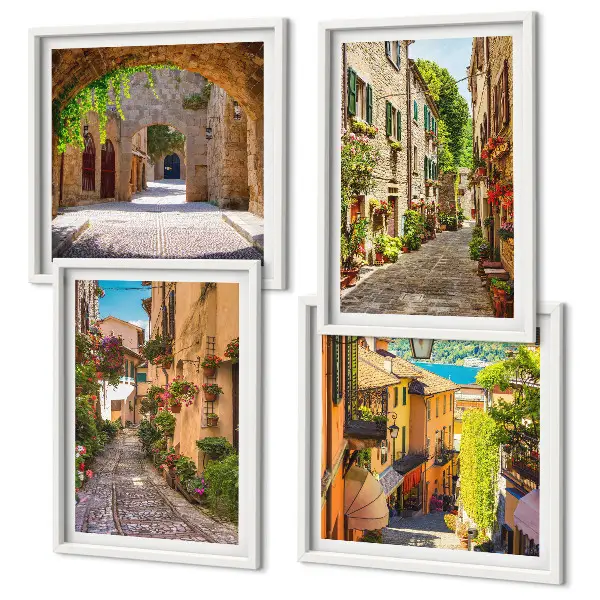 Wall art set Italian streets flowers architecture