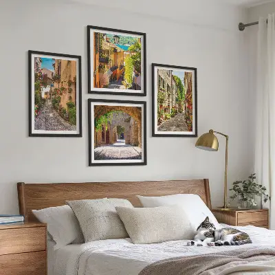 Wall art set Italian streets flowers architecture