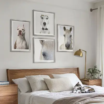 Set of 4 Dog and Horse Portrait Wall Art Pieces elegant style prints