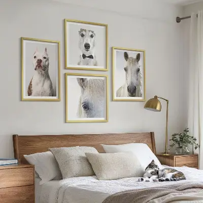 Set of 4 Dog and Horse Portrait Wall Art Pieces elegant style prints