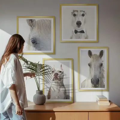 Set of 4 Dog and Horse Portrait Wall Art Pieces elegant style prints
