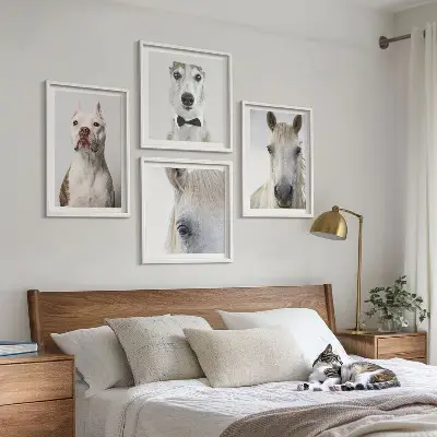 Set of 4 Dog and Horse Portrait Wall Art Pieces elegant style prints