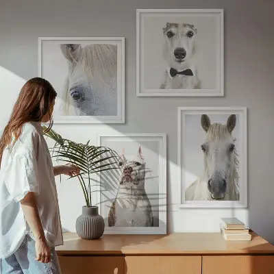 Set of 4 Dog and Horse Portrait Wall Art Pieces elegant style prints