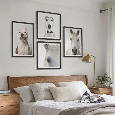 Set of 4 Dog and Horse Portrait Wall Art Pieces elegant style prints