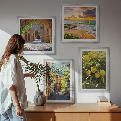 Wall art set Picturesque streets of the sea, beach