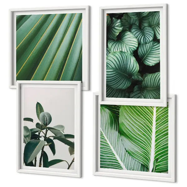 Tropical leaves wall art set of 4 green pieces