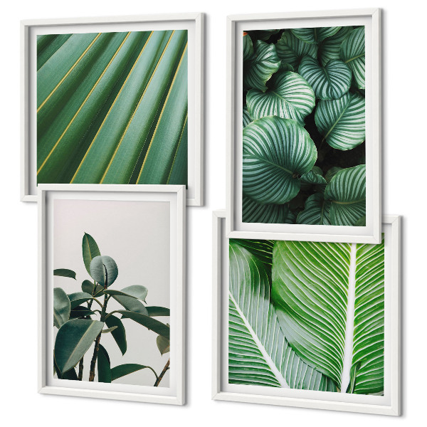 Set of 4 wall art pieces Tropical leaves in green