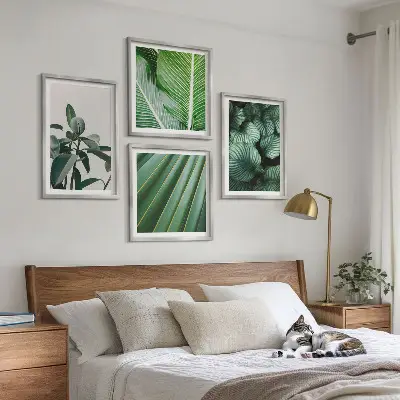 Tropical leaves wall art set of 4 green pieces