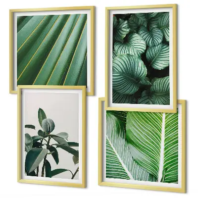 Tropical leaves wall art set of 4 green pieces