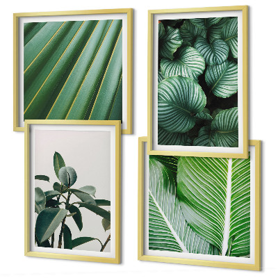 Set of 4 wall art pieces Tropical leaves in green