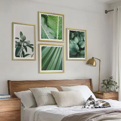 Tropical leaves wall art set of 4 green pieces