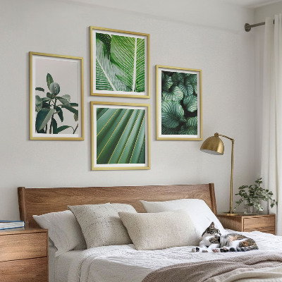 Set of 4 wall art pieces Tropical leaves in green