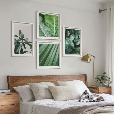 Set of 4 wall art pieces Tropical leaves in green