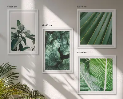 Tropical leaves wall art set of 4 green pieces