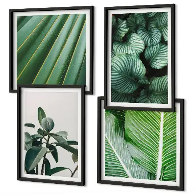 Tropical leaves wall art set of 4 green pieces