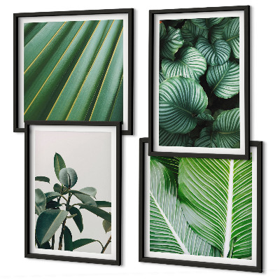 Set of 4 wall art pieces Tropical leaves in green