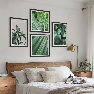 Tropical leaves wall art set of 4 green pieces