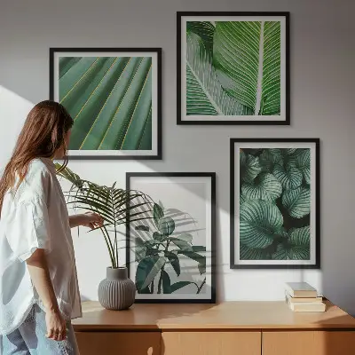 Tropical leaves wall art set of 4 green pieces