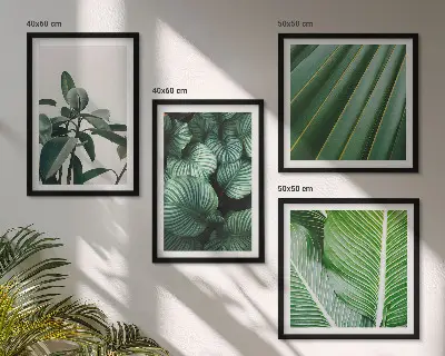 Tropical leaves wall art set of 4 green pieces