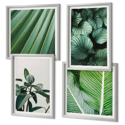 Tropical leaves wall art set of 4 green pieces