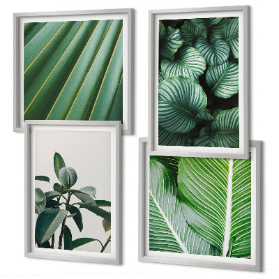 Set of 4 wall art pieces Tropical leaves in green